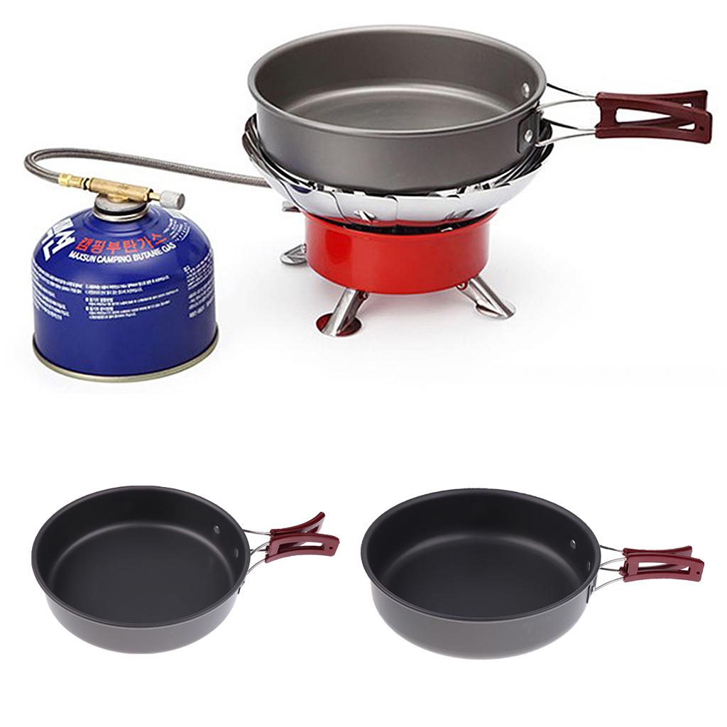 Camping Cooking Frying Pan - ノンスティックポータブルキャンプフライパン折りたたみハンドルアルミ合金調理鍋ハイキング屋外ピクニックキッチン家電用