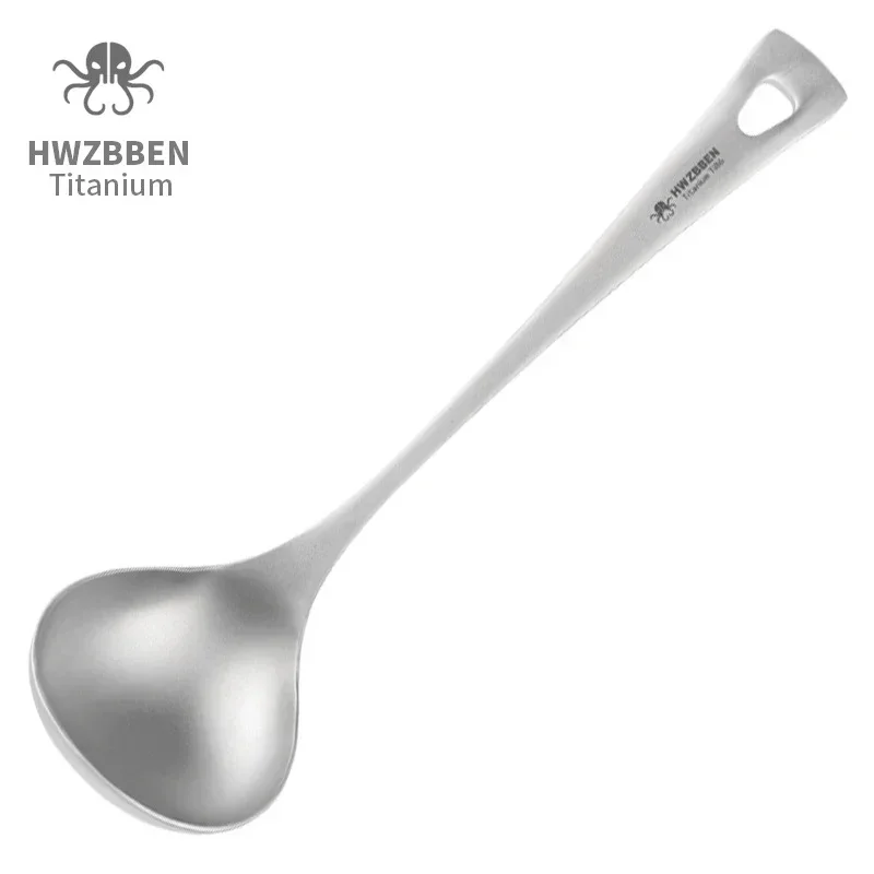 Camping Cooking Ware - Hwzbben-長いハンドル付きのチタンスープスプーン,キャンプ用食器,ポータブル調理,キッチン食器,屋外,ti86