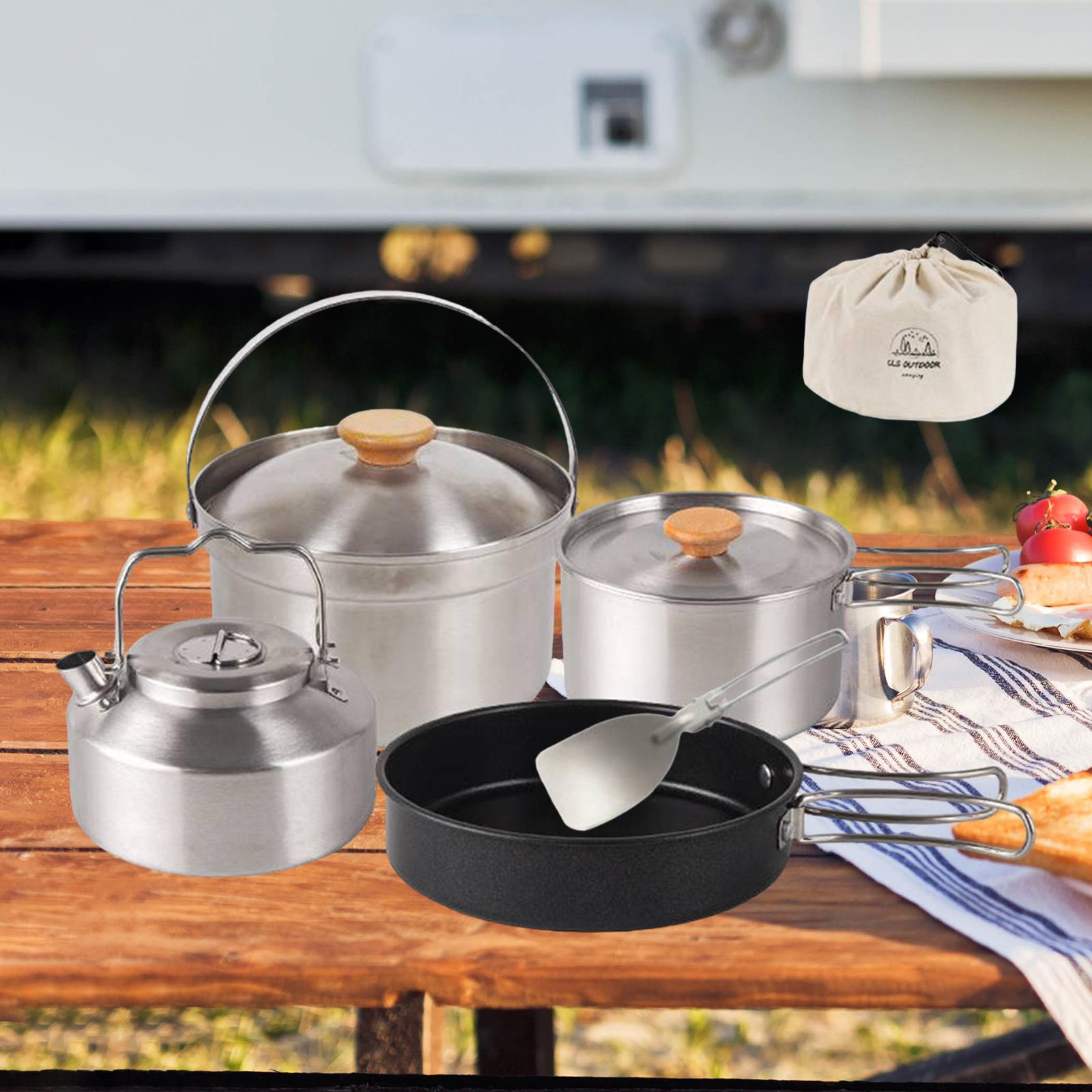 Camping Cooking Frying Pan - キャンプ調理器具 クックギア ポータブル ノンスティックフライパン、ティーポット、ケトル 折りたたみハンドル ハイキング