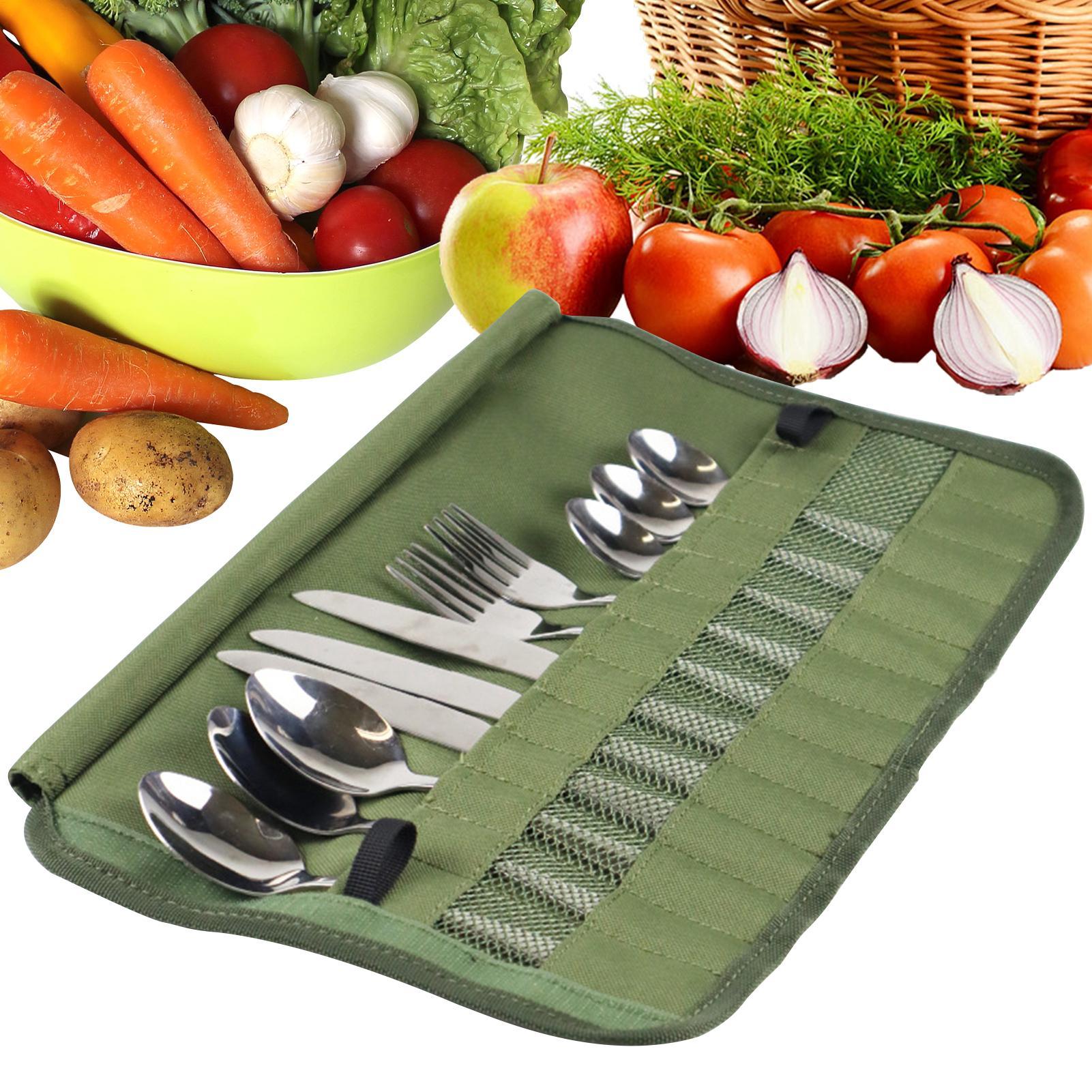 Camping Cooking Box Set - キャンプ食器ロールバッグキッチン調理器具セットトラベルオーガナイザー多機能カトラリーポーチホルダーフォークスプーン