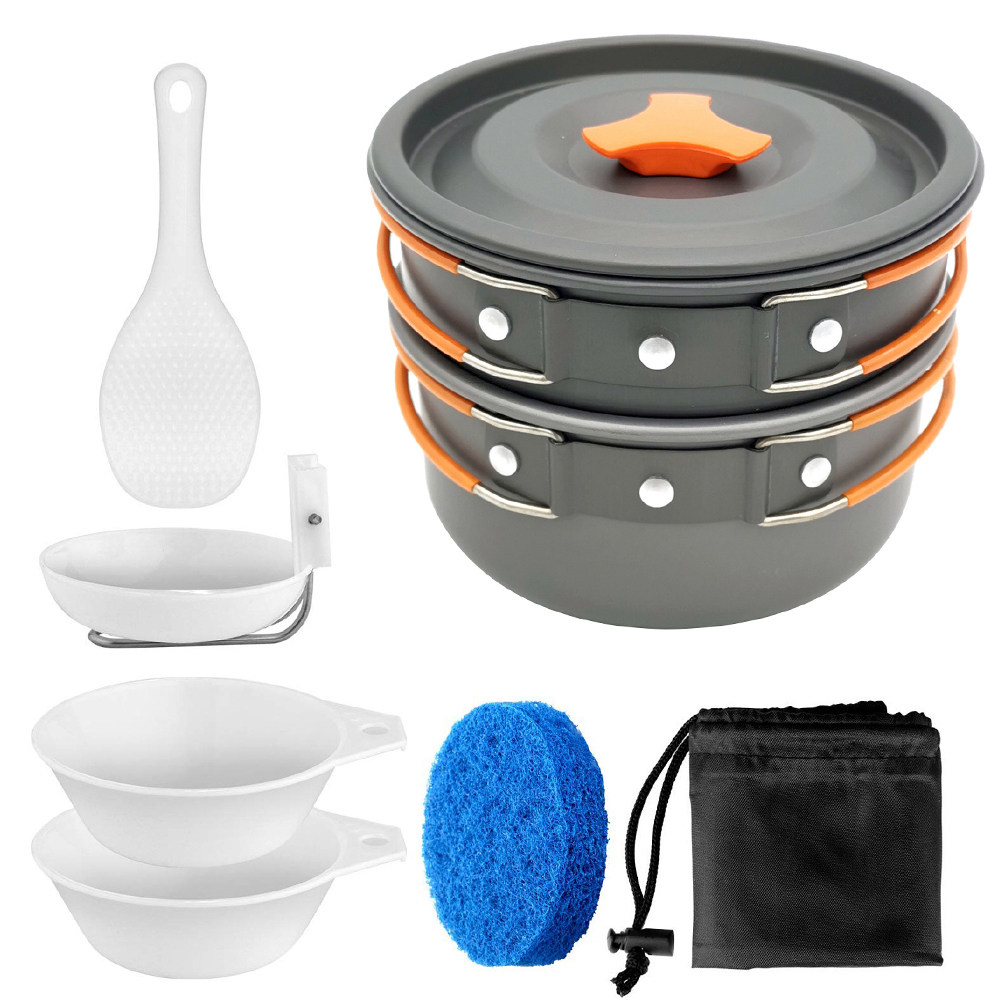 Camping Cooking Materials - 1セット アウトドア調理セット ポータブルキャンプ調理器具 2～3人用 食品安全素材 アルマイト加工アルミニウム製