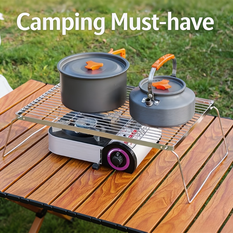 Camping Cooking Pot - ポータブル折りたたみ式ステンレスキャンプファイヤースタンド – ハイキング、キャンプ、バーベキューグリル、鍋やフライパンの支え、グリッドラックに最適な軽量設計