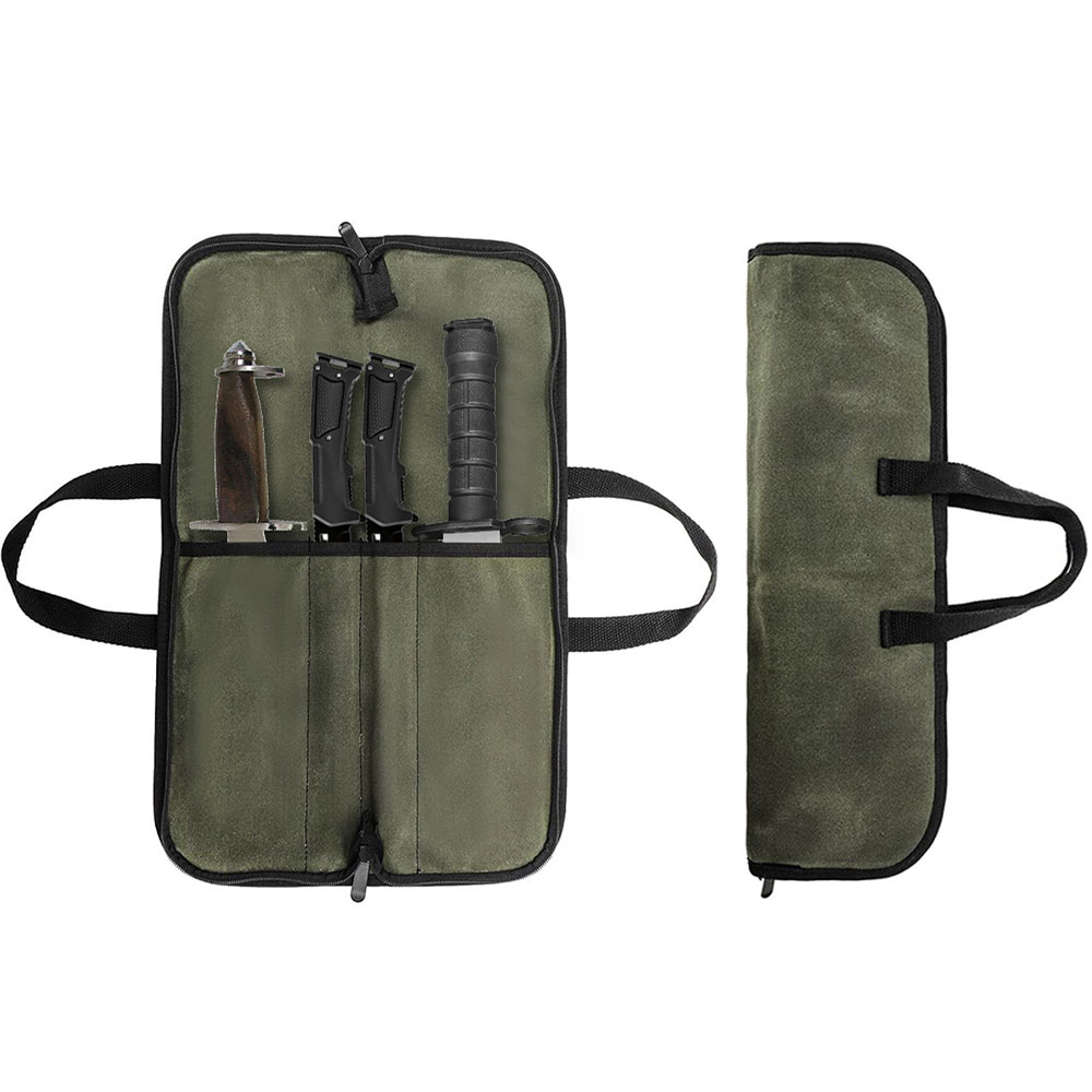 Camping Cooking Bag - ワックスキャンバス製ナイフロールバッグ、多機能ポータブルシェフナイフ収納ケース、戦術用キャリーバッグ、料理やキャンプ用ツール用ナイフバッグ