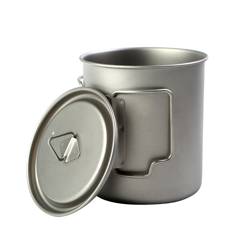 Camping Cooking Gear - キャンプ用超軽量折りたたみハンドル付きチタンカップ,調理鍋,450ml, 550ml, 650ml, 750ml