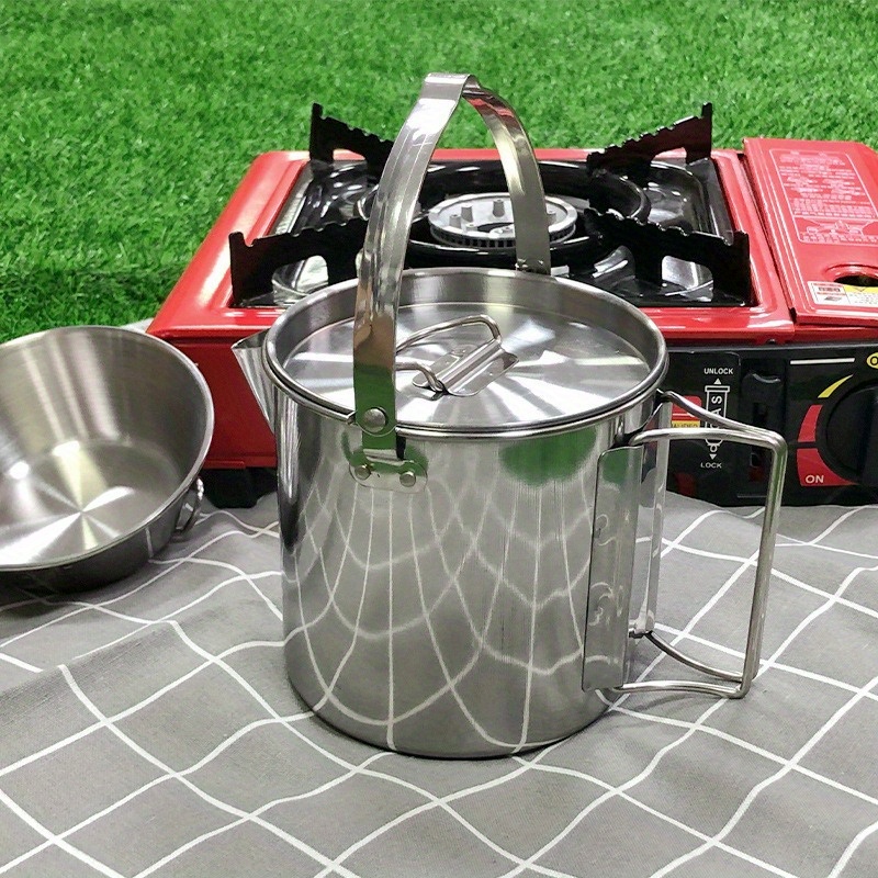 Camping Cooking Ware - 1PC コンパクトでポータブル 1.2L 屋外スチールケトル キャンプ ピクニックやハンギング