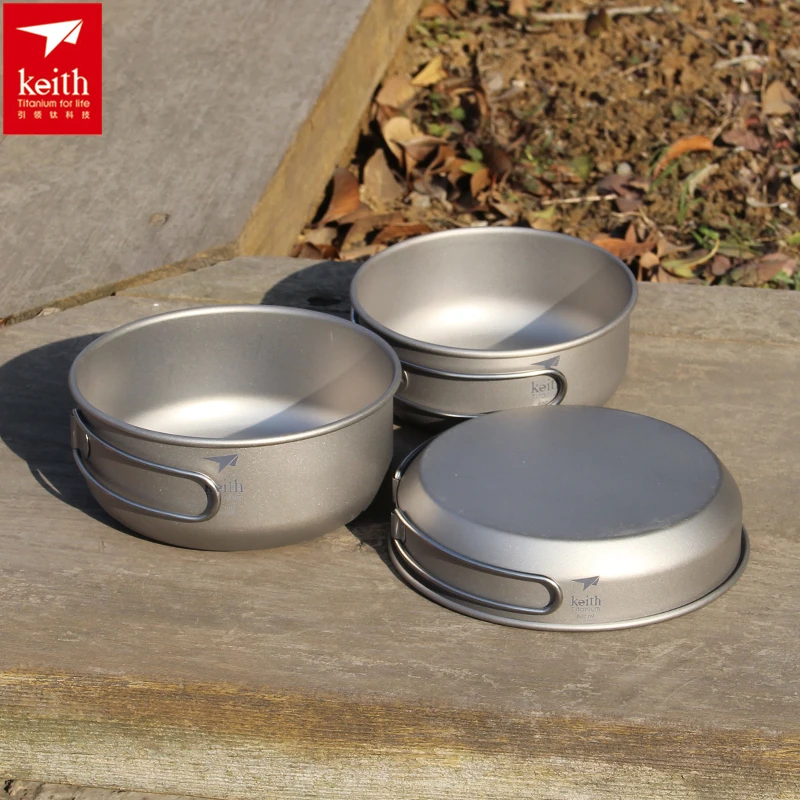 Camping Cooking Pot - キース 3 個チタン調理器具パンボウルセット折りたたみハンドルクックセット屋外旅行狩猟キャンプ調理セット Ti6053