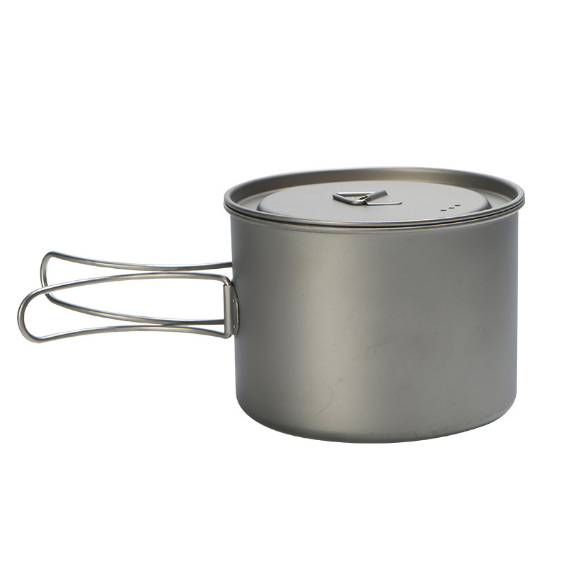 Camping Cooking Pot - 吊り下げハンドル付きチタン調理鍋,ポータブル,キャンプ,ピクニック,屋外,750ml,900ml