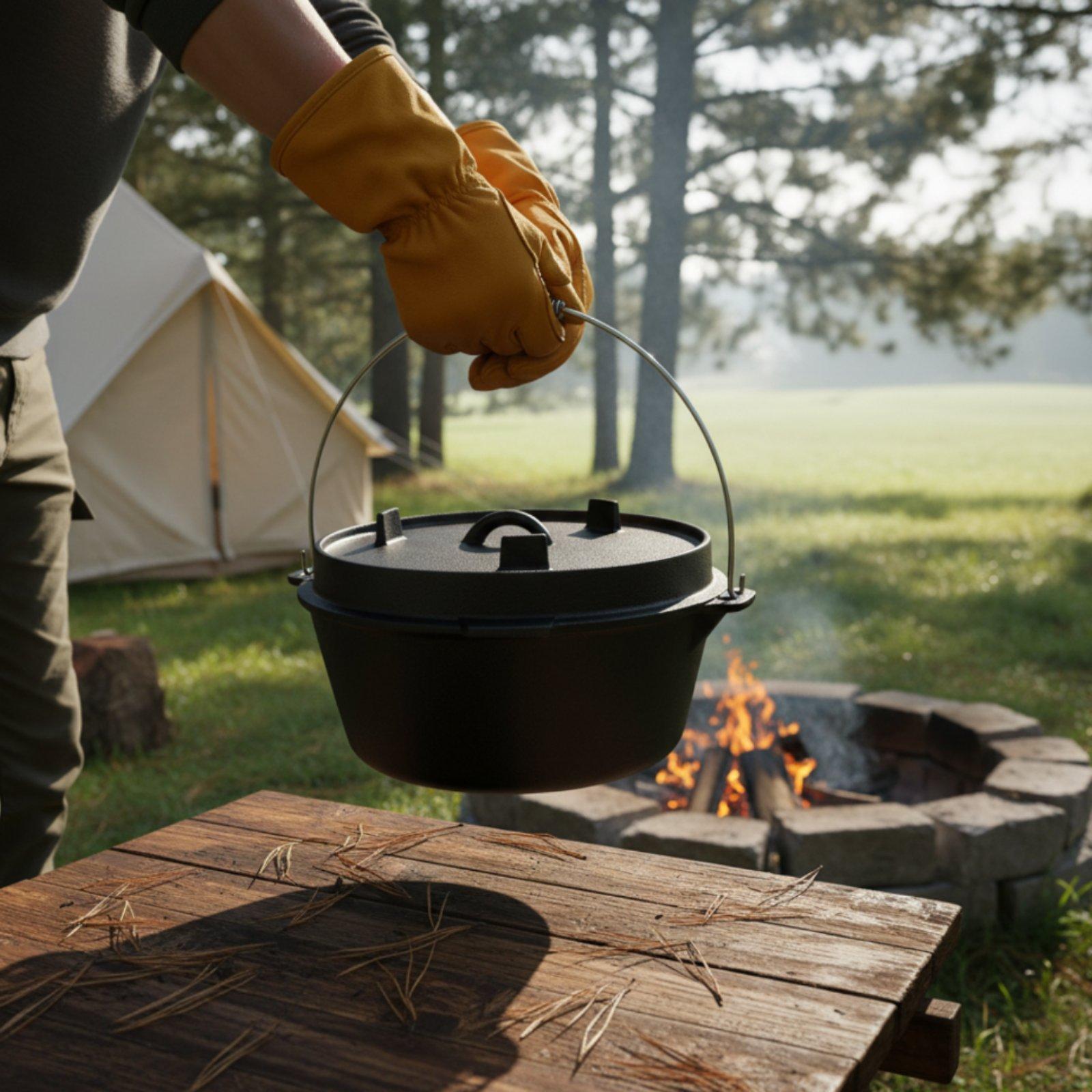 Camping Cooking Dutch Oven - アウトドア用鋳鉄製ダッチオーブンキャンプクッキングポット、キャンプグリルバーベキューとボリュームのある食事に最適な厚手タイプ