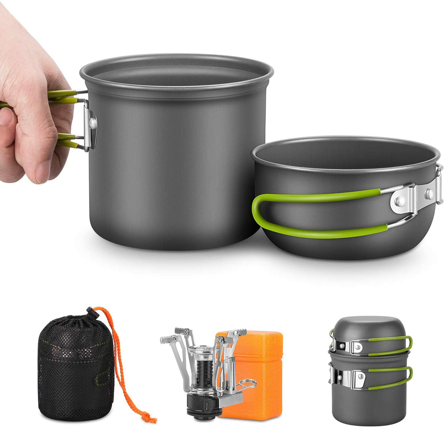 Camping Cooking Box Set - キャンプ調理器具キット ストーブ付き アウトドア調理セット ナイフ フォーク スプーン付き