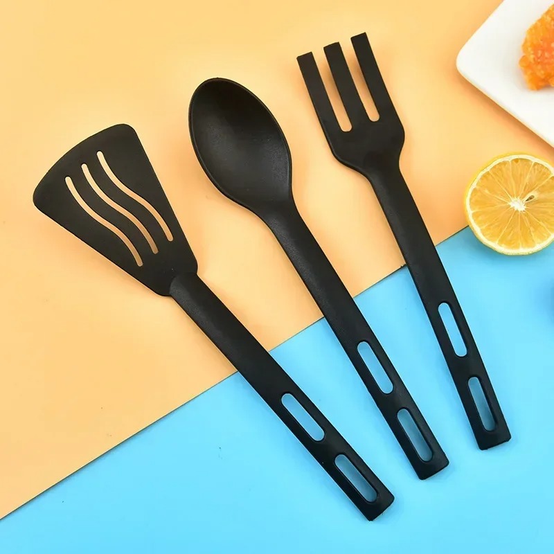 Camping Cooking With Kids - 1/3 パックナイロンキッチン用品セット表面フォークスロットターナーソリッドスプーンフォーク子供用シャベルフォークポータブルキャンプピクニックカトラリー