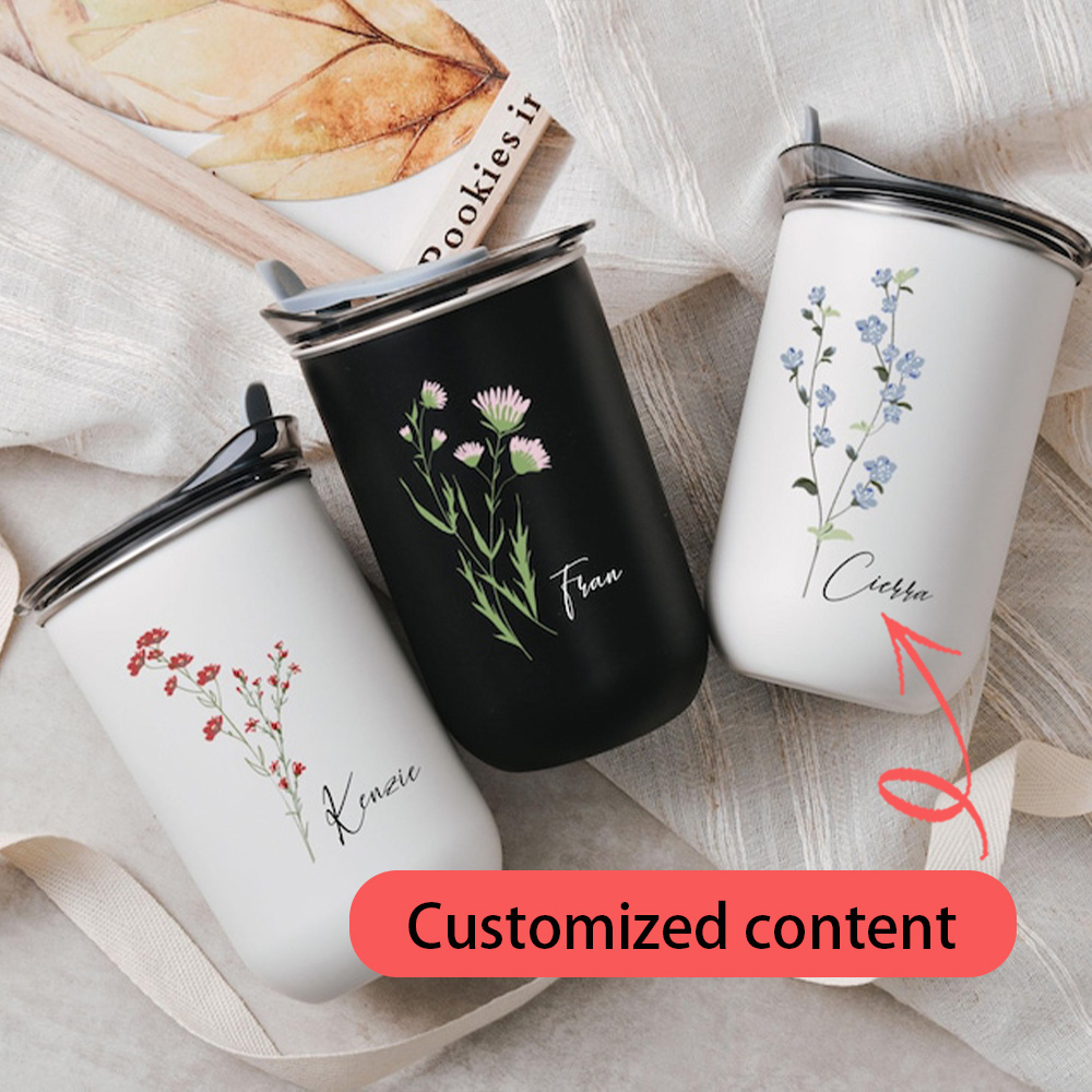 Camping Cooking Pot - カスタムネーム入りレッドワイルドフラワー ステンレススチールカップ、パーソナライズされた花柄プリントトラベルマグ、蓋付き、女性向けカスタムネームギフト。
