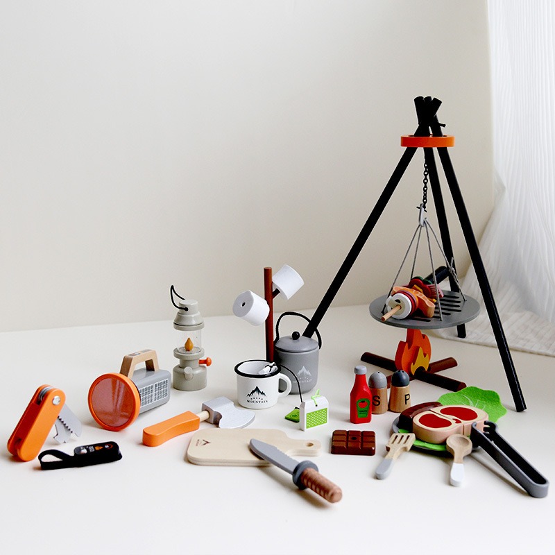 Camping Cooking With Kids - 木製キャンプごっこ遊びセット子供屋外ピクニックバーベキューおもちゃシミュレーションキャンプファイヤー調理キッチンおもちゃ子供の誕生日プレゼント