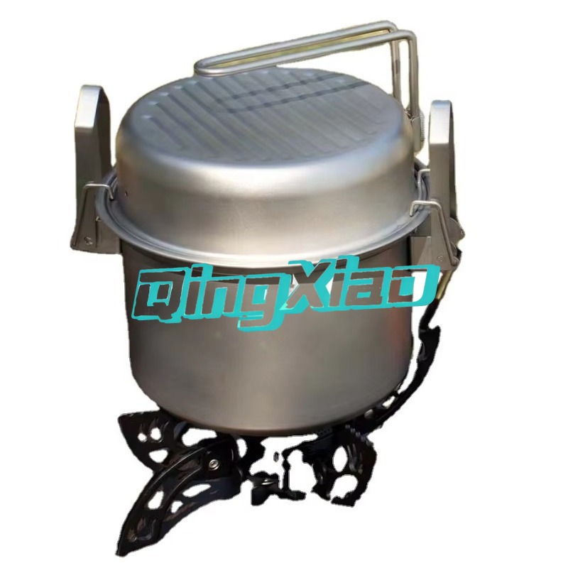 Camping Cooking Pot - 屋外用304ステンレス鋼多機能キャンプ調理器具鍋、蒸し、揚げ、炊飯用、ポータブルネスティングデザイン