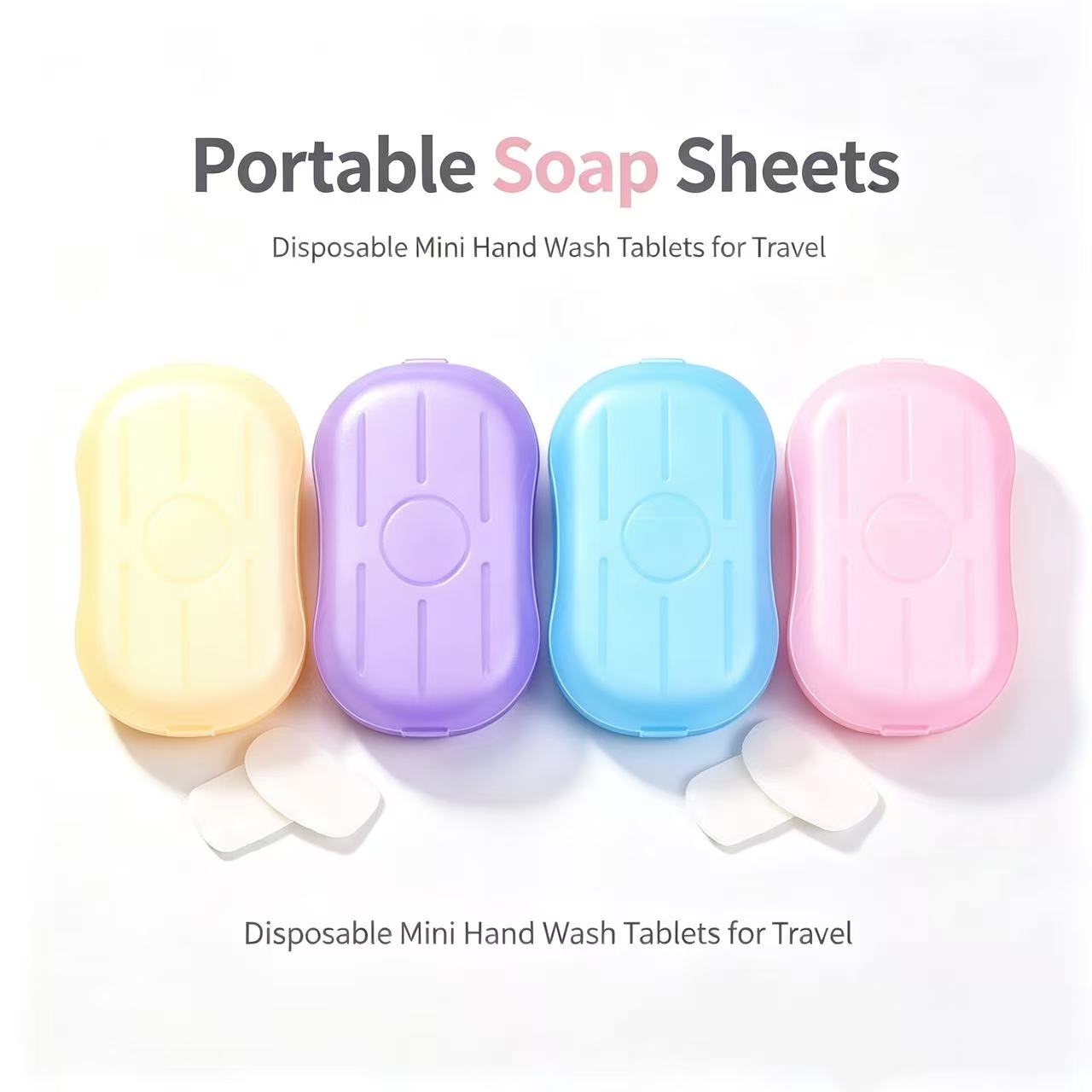 Biodegradable Soap Camp - 携帯用石鹸紙シート3枚入り、使い捨てミニハンドウォッシュ石鹸タブレット（箱入り）、ホテル、アウトドア、キャンプ用トラベル衛生用品