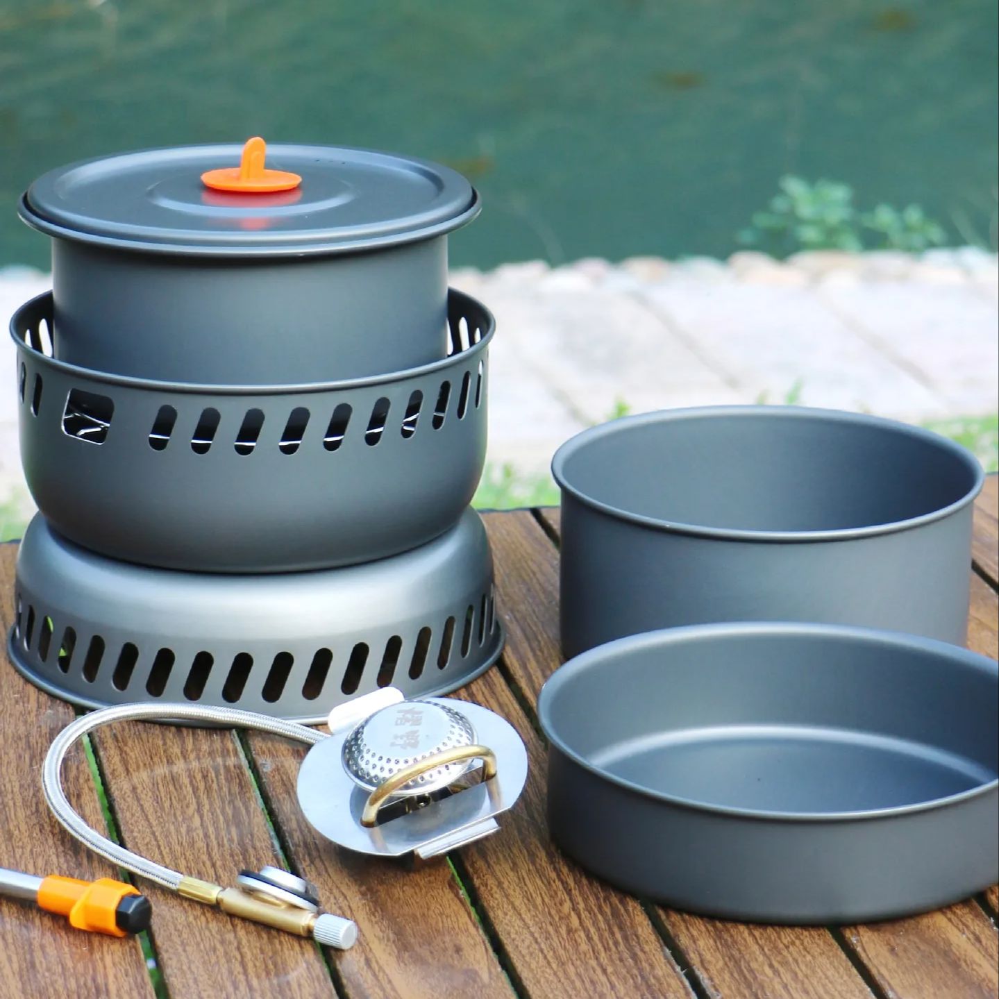 Camping Cooking Frying Pan - キャンプ用合金製調理鍋フライパンストーブセット XB-Q1 多人数ピクニック用調理鍋フライパンストーブセット