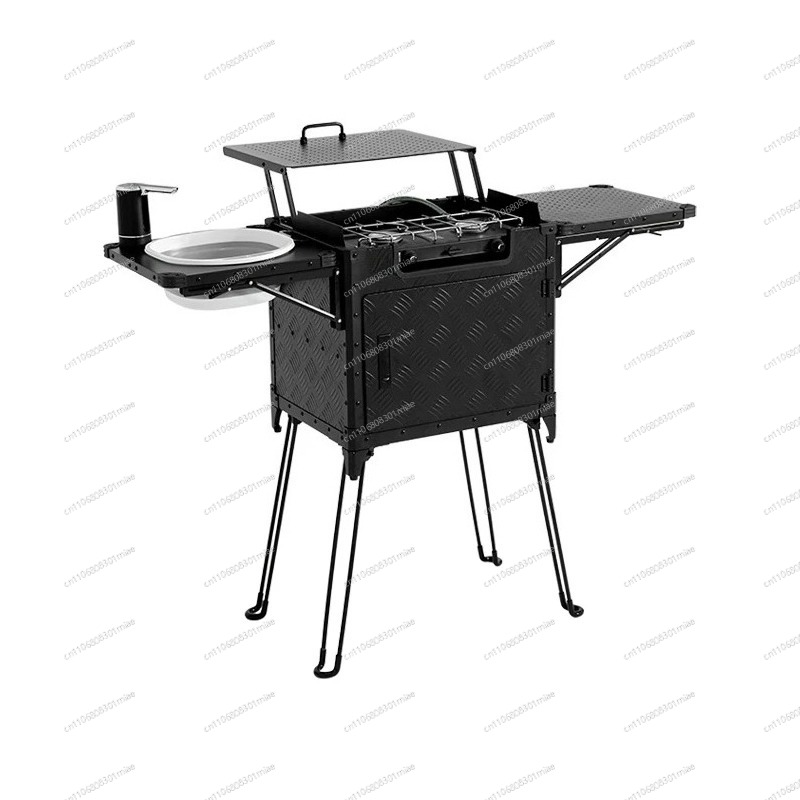 Camping Cooking Box Set - ポータブル折りたたみ式屋外キャンプキッチンボックス、キャンプ、ハイキング、車での旅行用の調理器具とテーブルストーブセット
