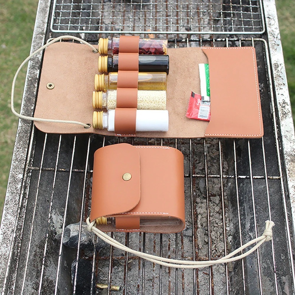 Camping Cooking Bag - キャンプ,アウトドアアクティビティ,ハイキング,ピクニック,バーベキュー,調味料ボトル,収納バッグ用のポータブル防水レザーボトルのセット