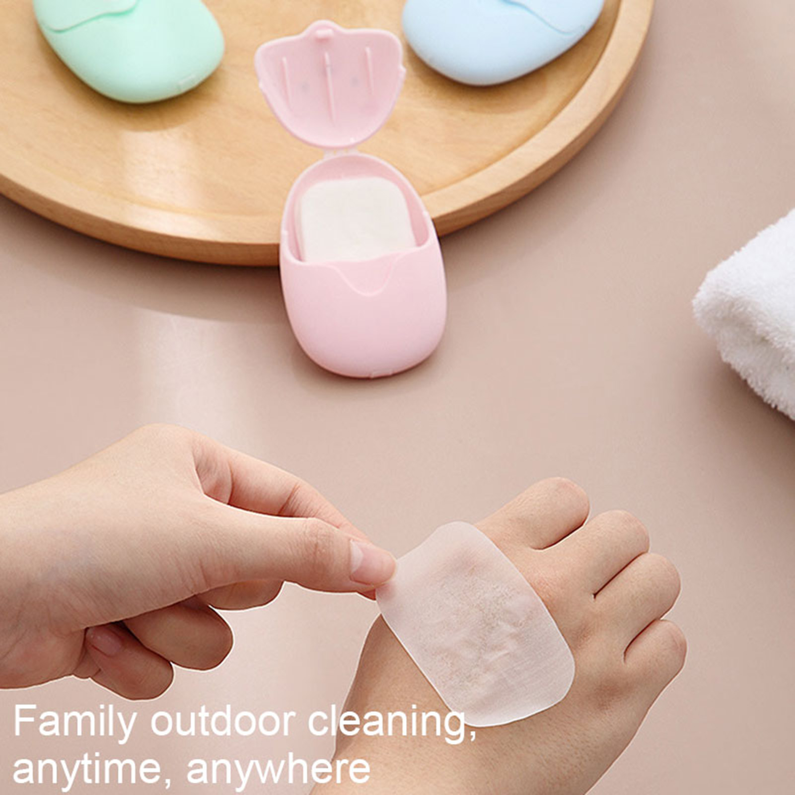 Biodegradable Soap Camp - ポータブル 50 個石鹸タブレット屋外手洗い石鹸シート収納ボックス付きキャンプ旅行ホテル使用クリーニングアクセサリー