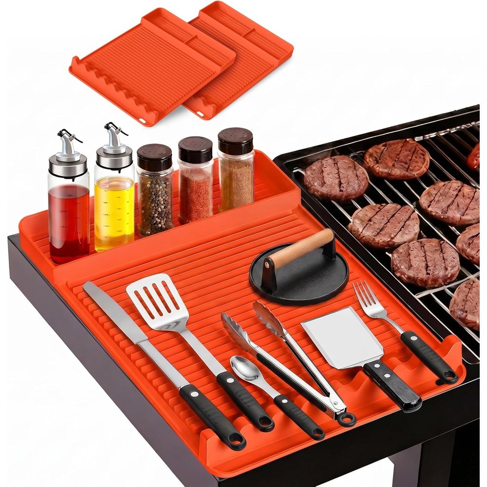 Camping Cooking Tools - 耐熱シリコングリルマット - 16x11.5インチ 滑り止めBBQツールマット、屋外調理、キャンプ、テールゲーティング、男性用グリルマット（オレンジ）