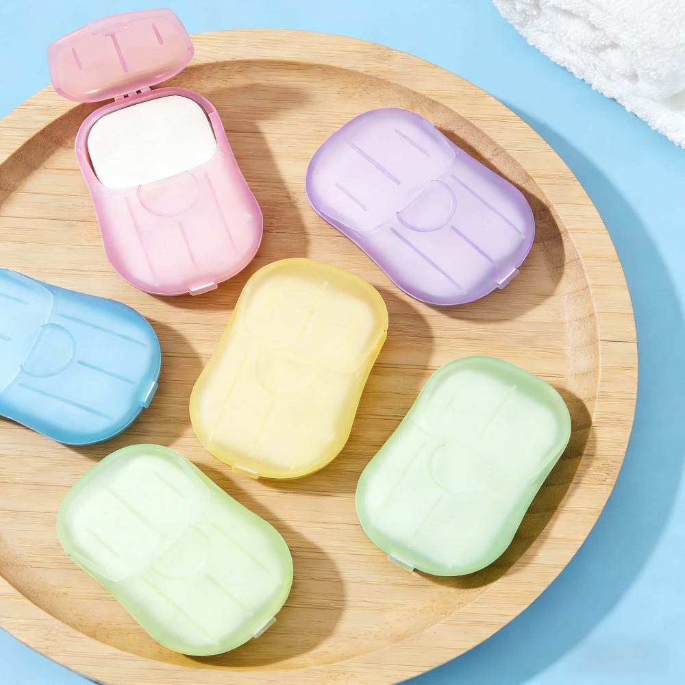 Biodegradable Soap Camp - 携帯用生分解性使い捨て紙石鹸シート、旅行キャンプ用天然ハンドウォッシュ、素早く泡立ち、環境に優しい15枚入り