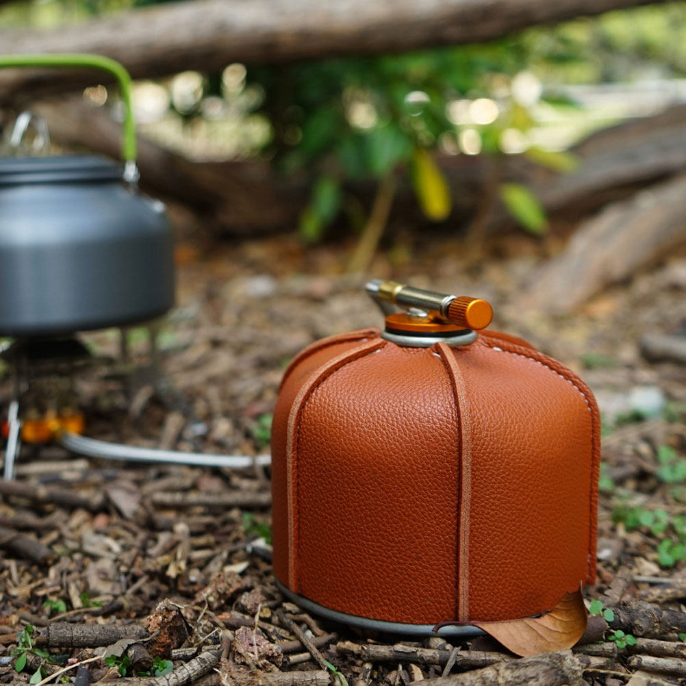 1 個ガスタンク保護カバーブラウン PU 素材キャンプガスタ - Camping Cooking Materials のレビューと価格