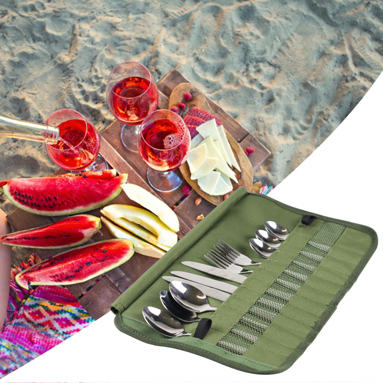 キャンプ食器ロールバッグキッチン調理器具セットトラベルオーガ - Camping Cooking Box Set のレビューと価格