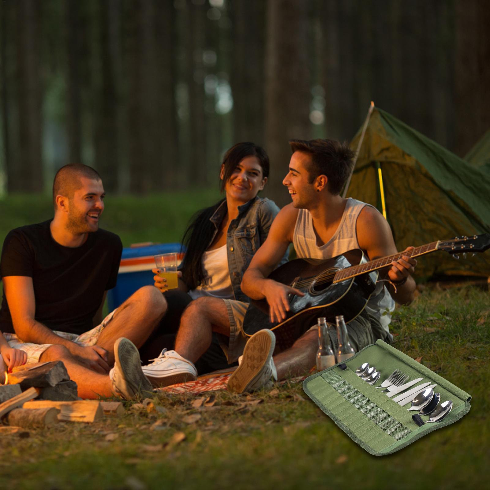 キャンプ食器ロールバッグキッチン調理器具セットトラベルオーガ - Camping Cooking Box Set のレビューと価格