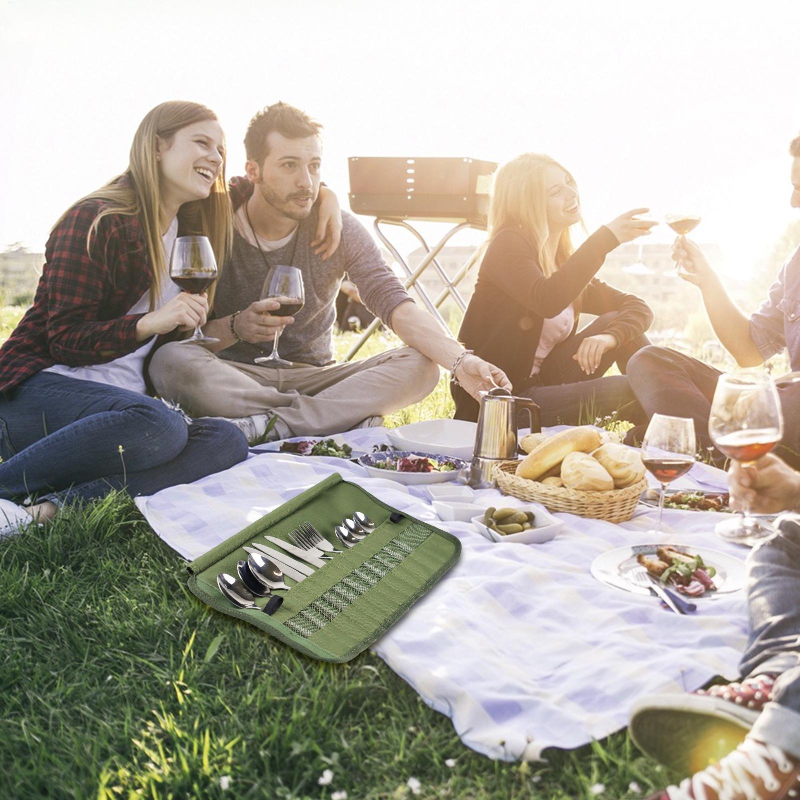 キャンプ食器ロールバッグキッチン調理器具セットトラベルオーガ - Camping Cooking Box Set のレビューと価格