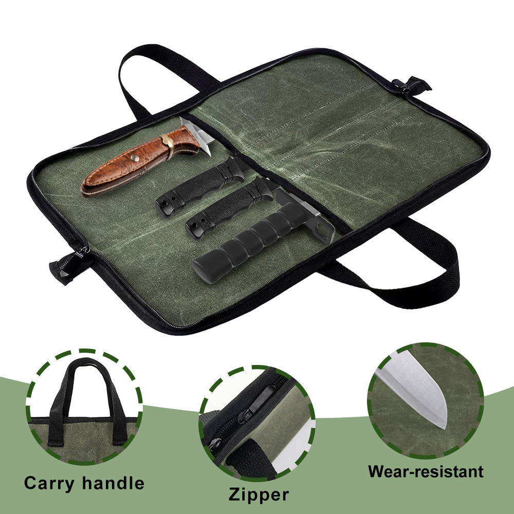 ワックスキャンバス製ナイフロールバッグ、多機能ポータブルシェ - Camping Cooking Bag のレビューと価格