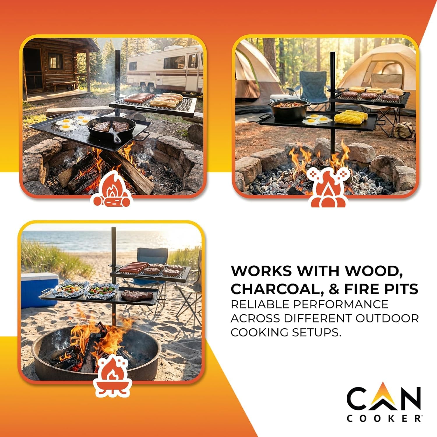 ポータブルで頑丈なキャンプファイヤーグリドル、直火調理、焚き - Camping Cooking Open Fire のレビューと価格