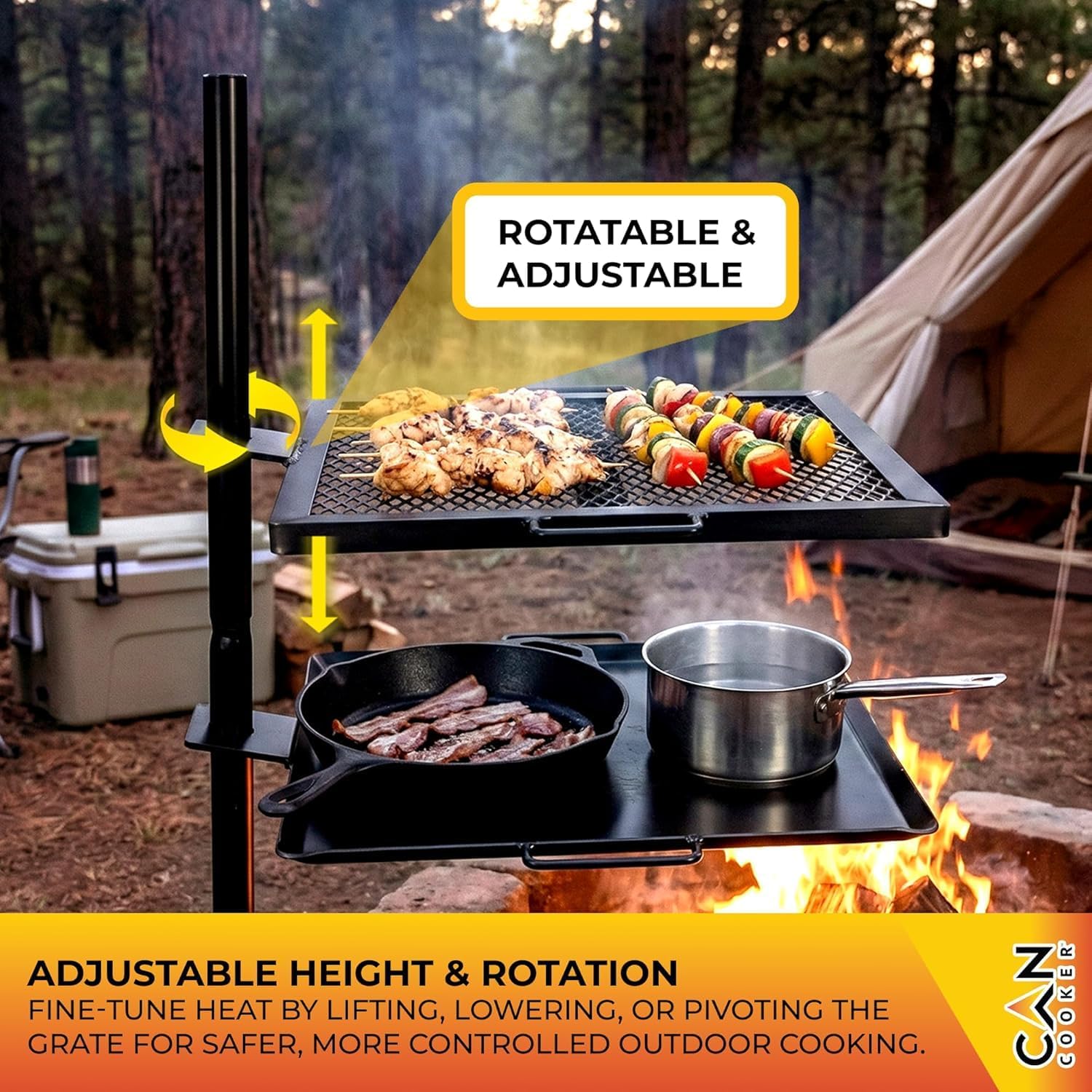 ポータブルで頑丈なキャンプファイヤーグリドル、直火調理、焚き - Camping Cooking Open Fire のレビューと価格