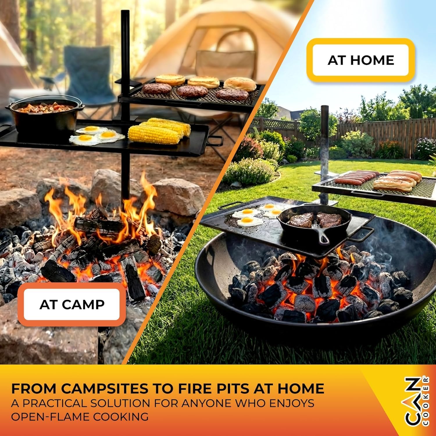 ポータブルで頑丈なキャンプファイヤーグリドル、直火調理、焚き - Camping Cooking Open Fire のレビューと価格