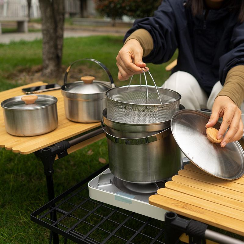 NOBANA 最新の屋外ステンレス鋼ポットセットキャンプファ - Camping Cooking Frying Pan のレビューと価格