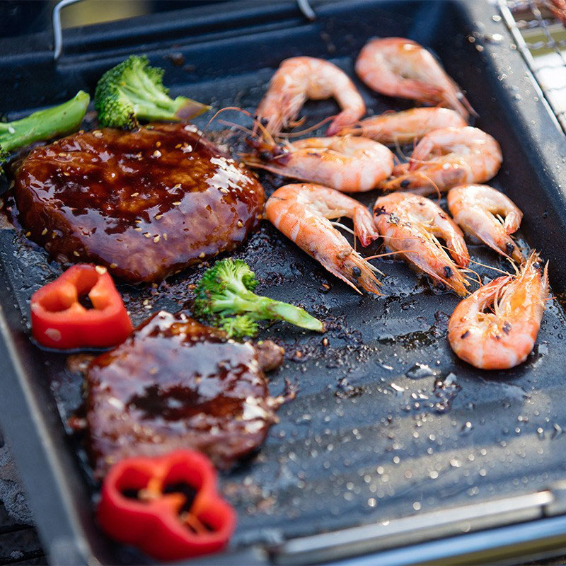 屋外用厚い四角グリルパン 2つのハンドル付き ポータブルノン - Camping Cooking Frying Pan のレビューと価格