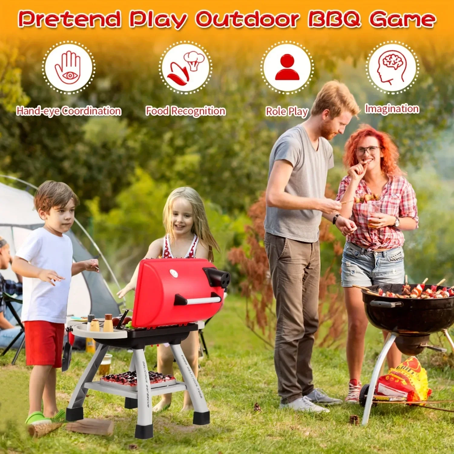バーベキューグリルおもちゃセット子供用バーベキューごっこ遊び - Camping Cooking With Kids のレビューと価格