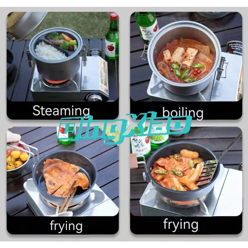 屋外用304ステンレス鋼多機能キャンプ調理器具鍋、蒸し、揚げ - Camping Cooking Pot のレビューと価格