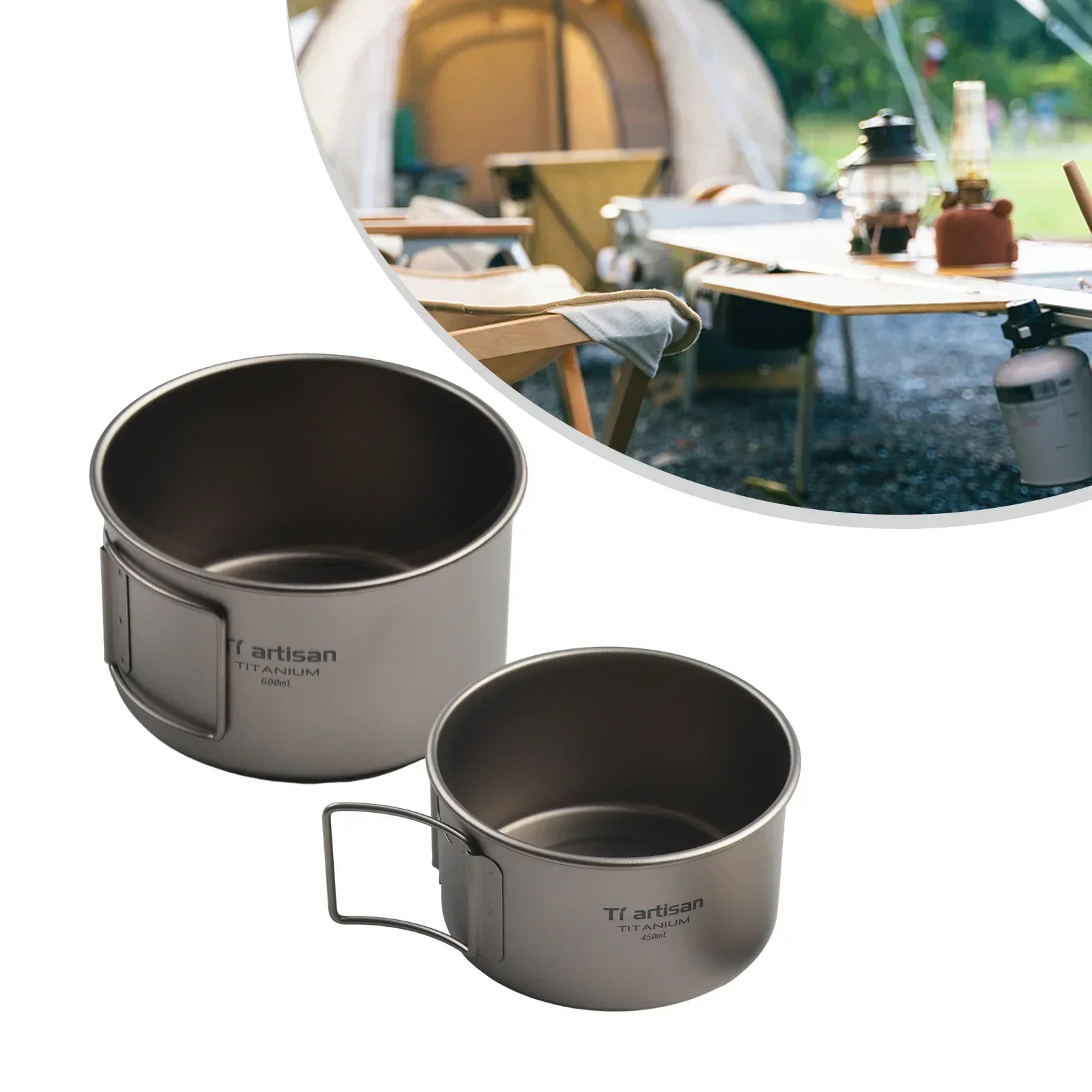 キャンプ用折りたたみハンドル付きチタンボウル、ディナーフード - Camping Cooking Ware のレビューと価格