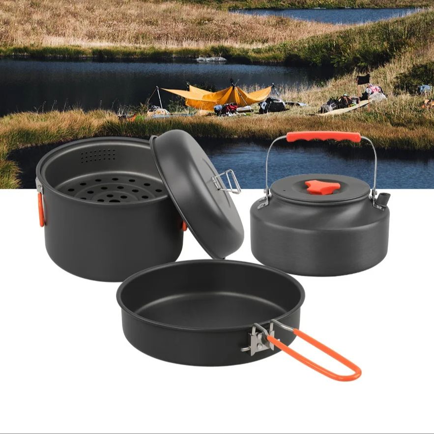 屋外調理器具セット、キャンプ調理鍋、ケトル、蒸し器、フライパ - Camping Cooking Frying Pan のレビューと価格