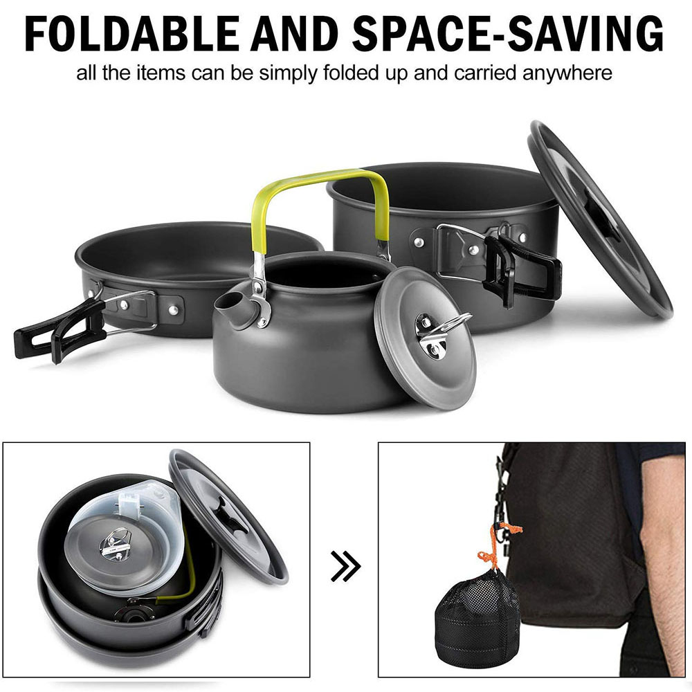 アルミ合金製のアウトドアキャンプ用調理器具セット、鍋にこびり - Camping Cooking Pot のレビューと価格