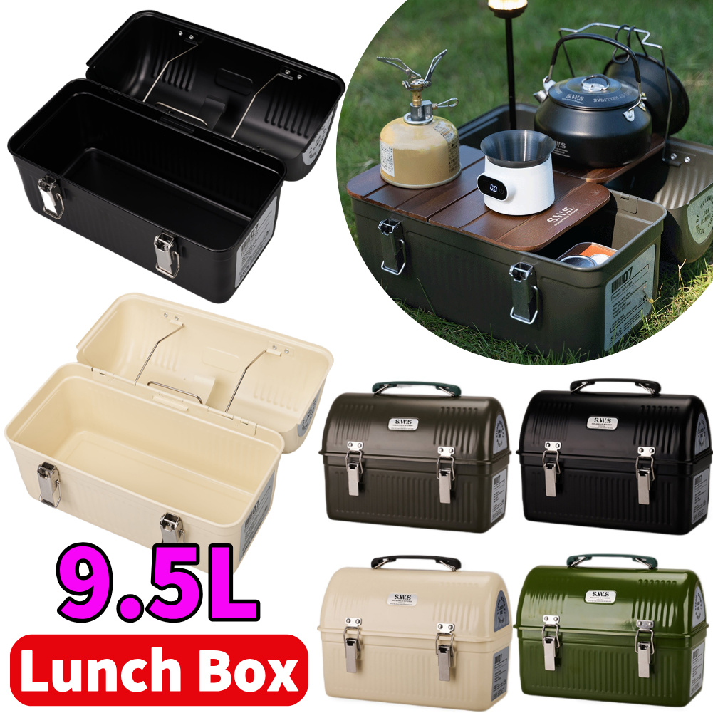 9.5L ヴィンテージメタルランチボックス ハンドルとラッチ - Camping Cooking Box のレビューと価格