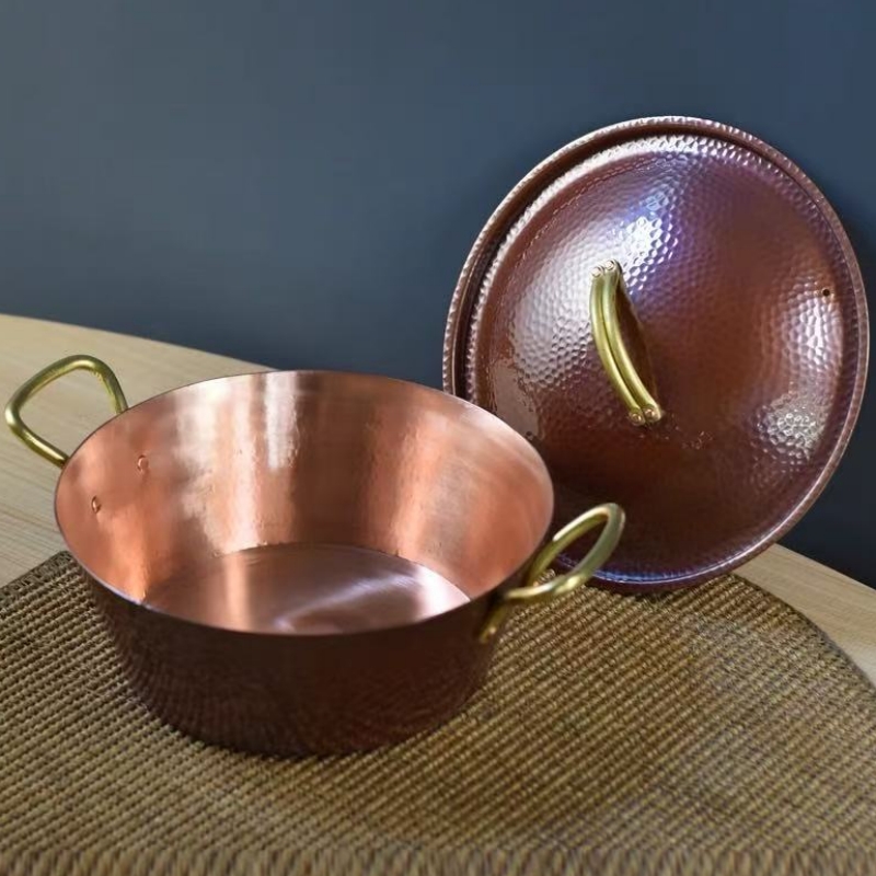 手作りのヴィンテージ銅鍋、蓋付きキャンプ用厚手鍋、調理器具、 - Camping Cooking Pot のレビューと価格
